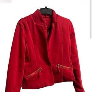Red Blazer Jacket with leopard animal print interior lining